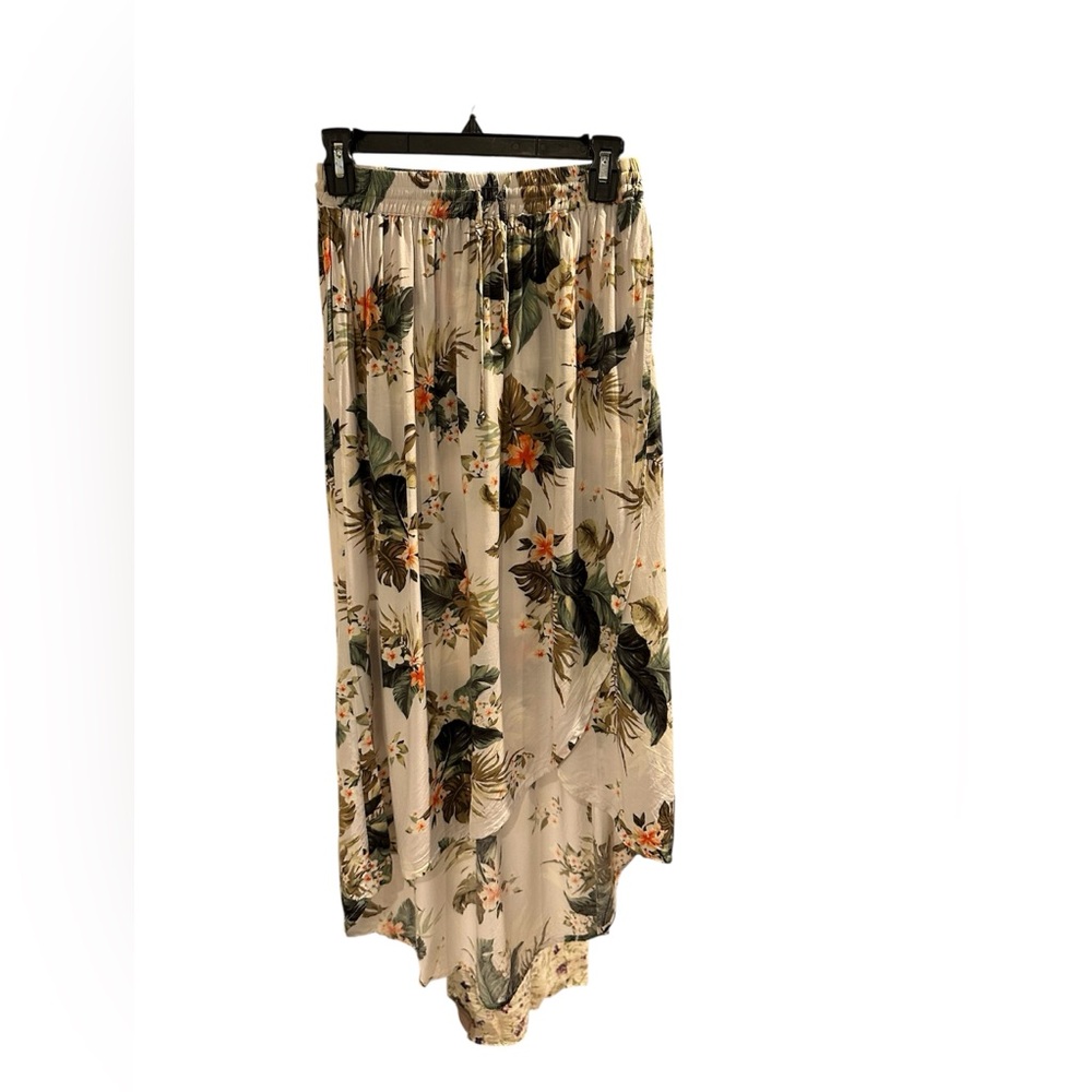 Rip Curl White Floral High-Low Skirt with Green and Orange Accents - Picture 2 of 9